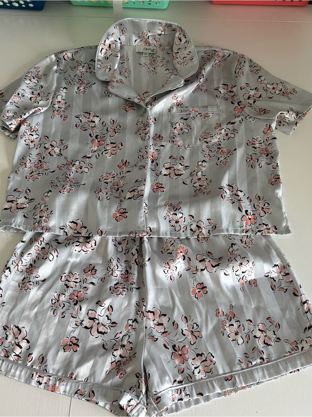 Floral Short Pajama Set In Light Blue & Pink